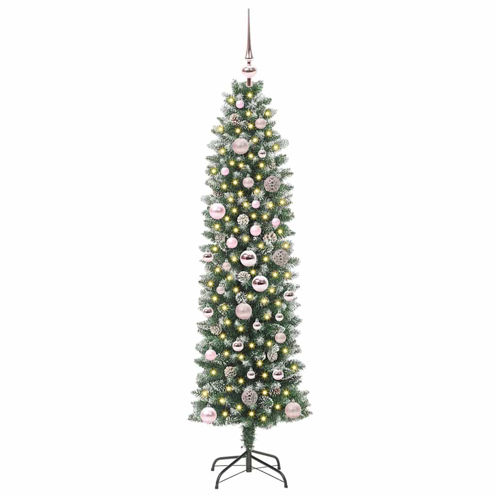 Konstgjort smalt julträd Grön och Vit 150 cm