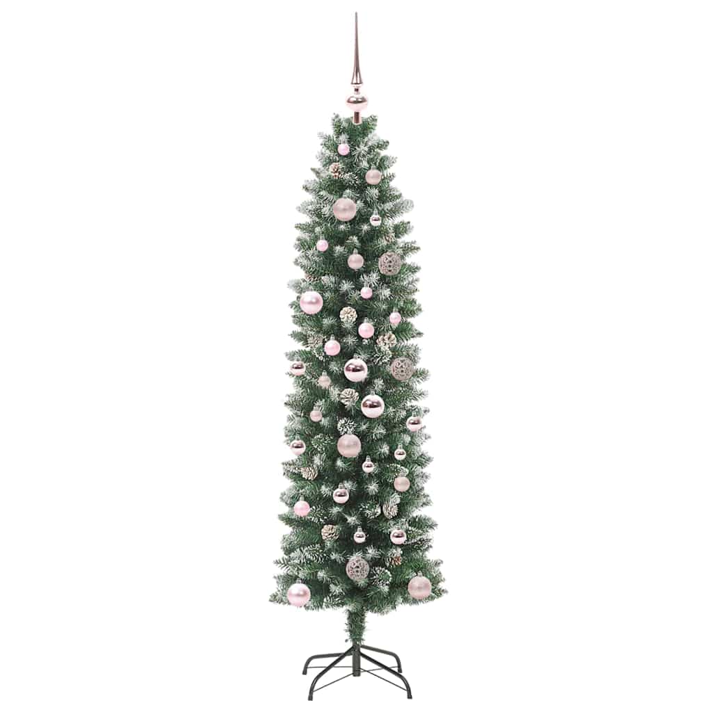 Konstgjort smalt julträd Grön och Vit 150 cm