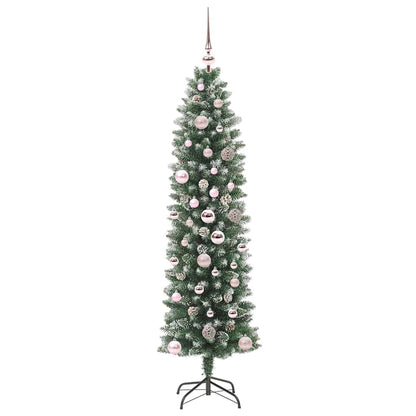 Konstgjort smalt julträd Grön och Vit 150 cm