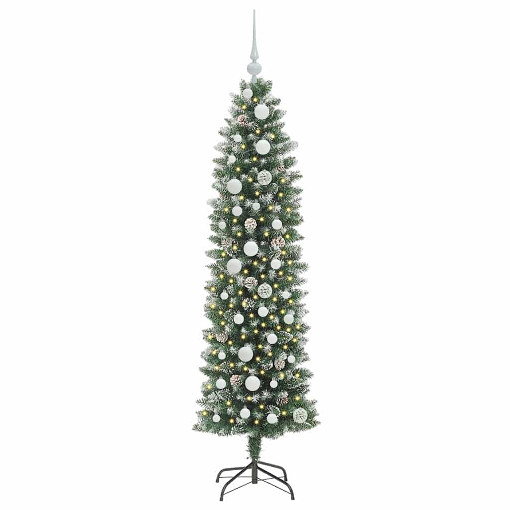 Konstgjort smalt julträd Grön och Vit 150 cm