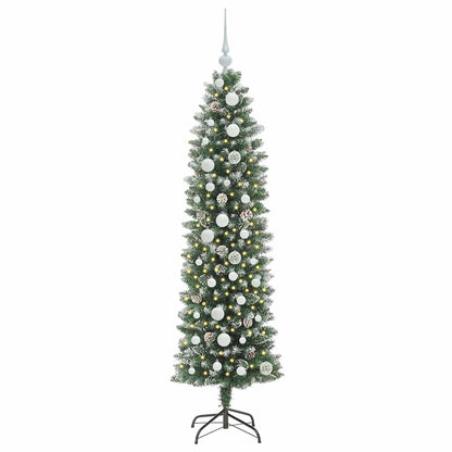 Konstgjort smalt julträd Grön och Vit 150 cm