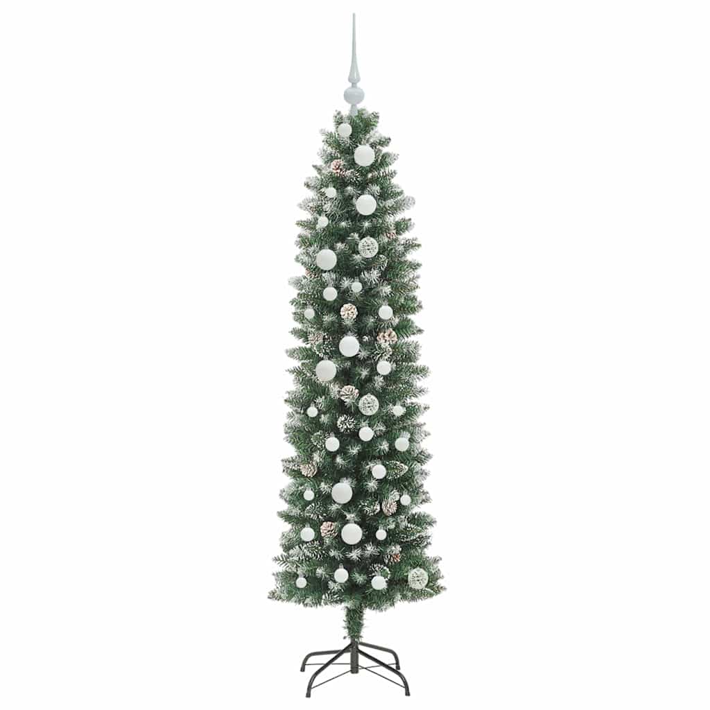 Konstgjort smalt julträd Grön och Vit 150 cm