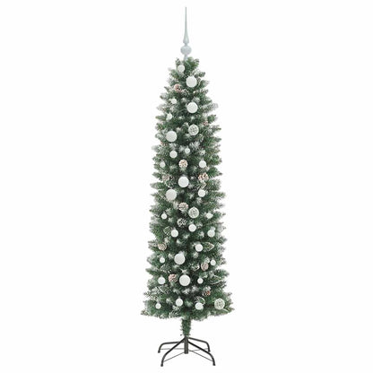 Konstgjort smalt julträd Grön och Vit 150 cm