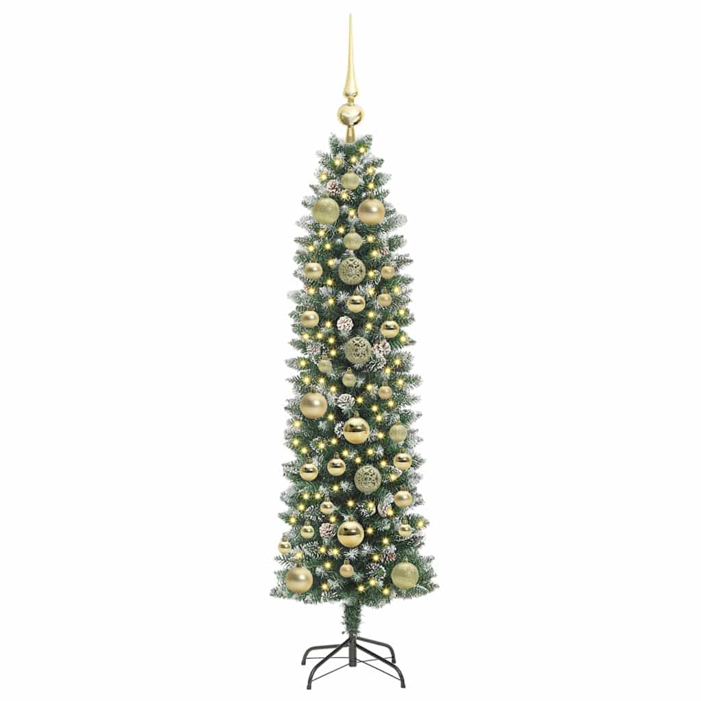Konstgjort smalt julträd Grön och Vit 150 cm