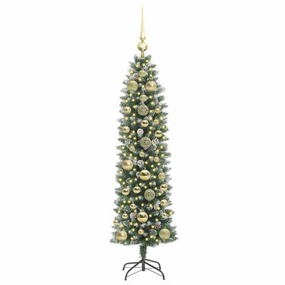 Konstgjort smalt julträd Grön och Vit 150 cm