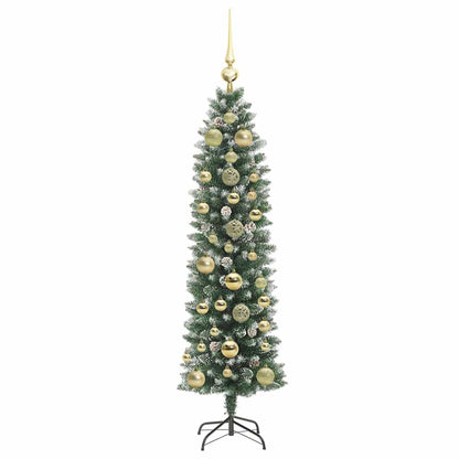 Konstgjort smalt julträd Grön och Vit 150 cm