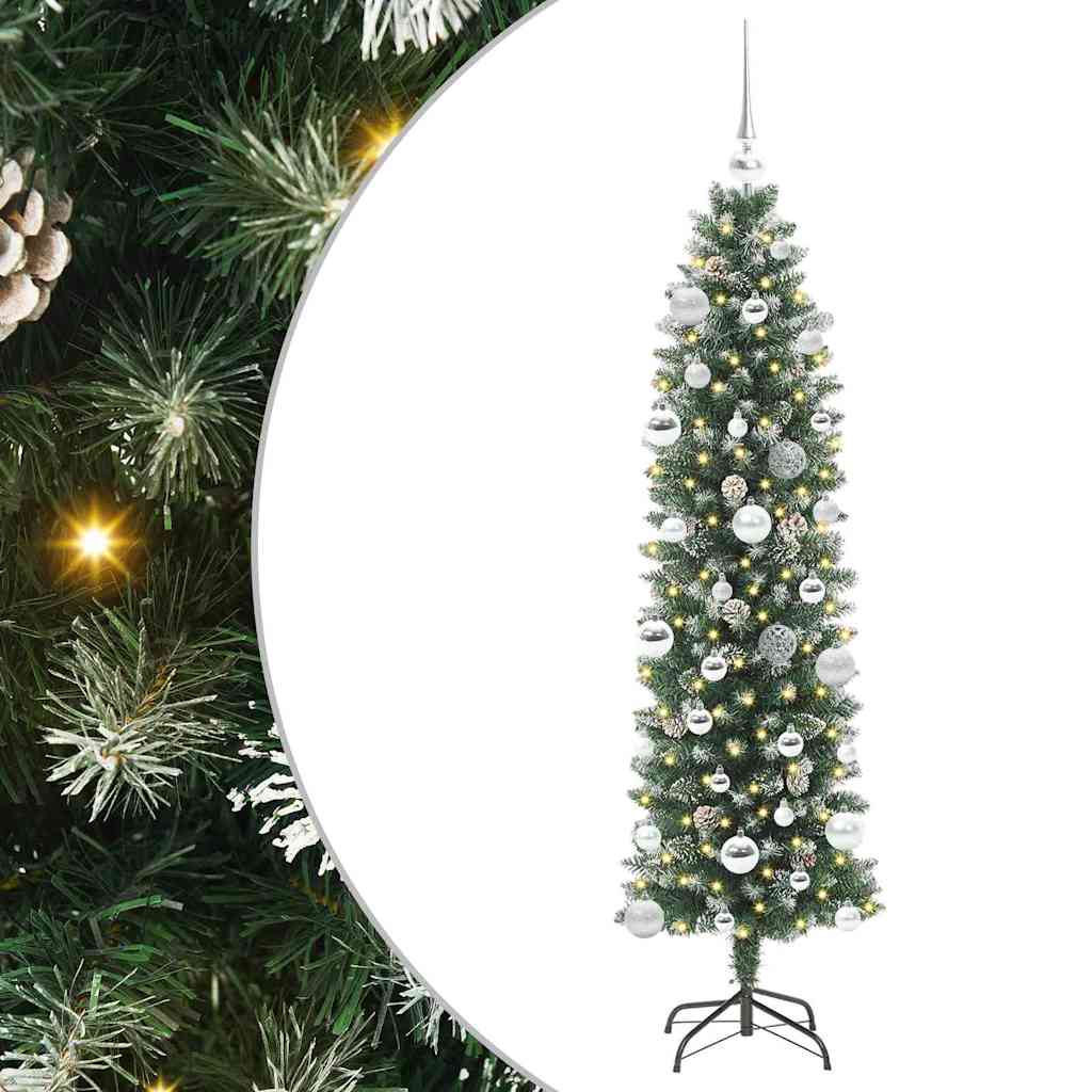 Konstgjort smalt julträd Grön och Vit 150 cm