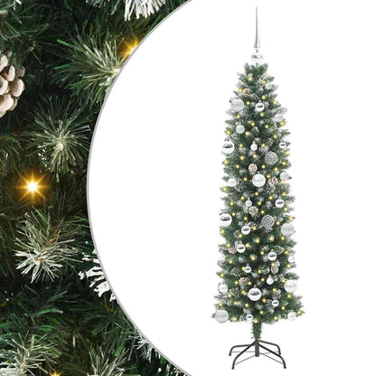Konstgjort smalt julträd Grön och Vit 150 cm