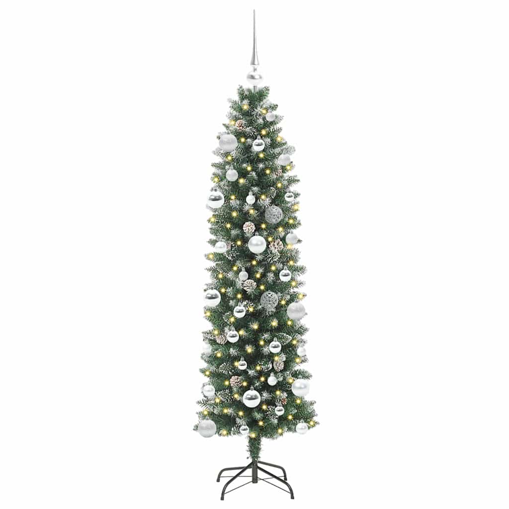 Konstgjort smalt julträd Grön och Vit 150 cm