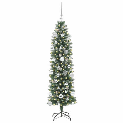 Konstgjort smalt julträd Grön och Vit 150 cm