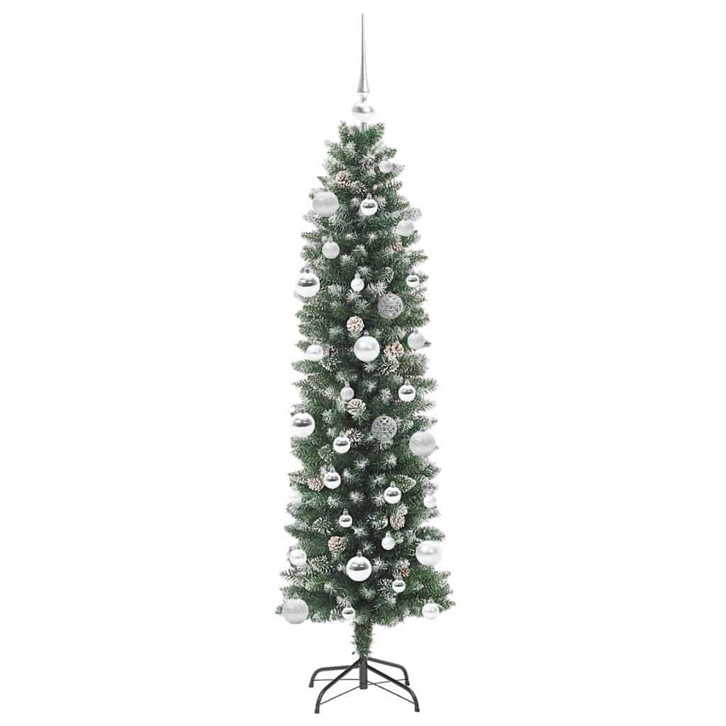 Konstgjort smalt julträd Grön och Vit 150 cm