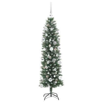 Konstgjort smalt julträd Grön och Vit 150 cm