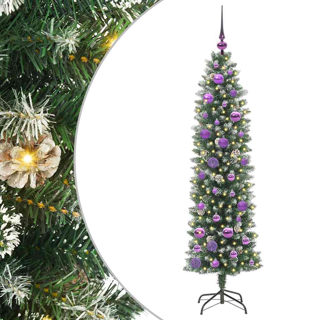Konstgjort smalt julträd Grön och Vit 150 cm