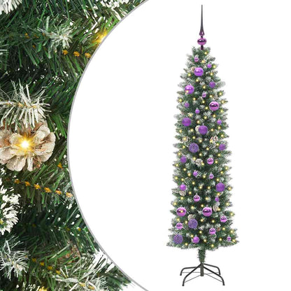 Konstgjort smalt julträd Grön och Vit 150 cm