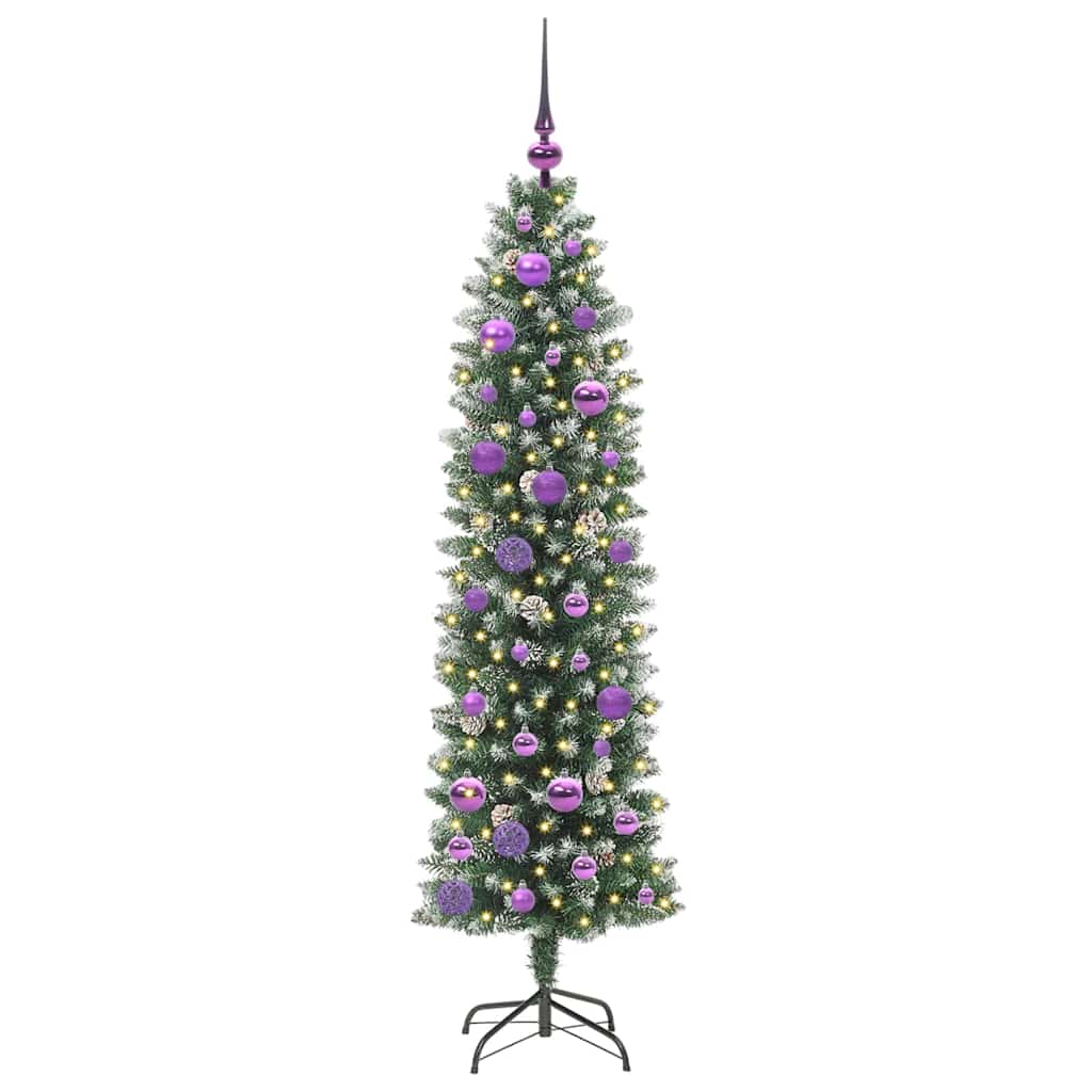 Konstgjort smalt julträd Grön och Vit 150 cm