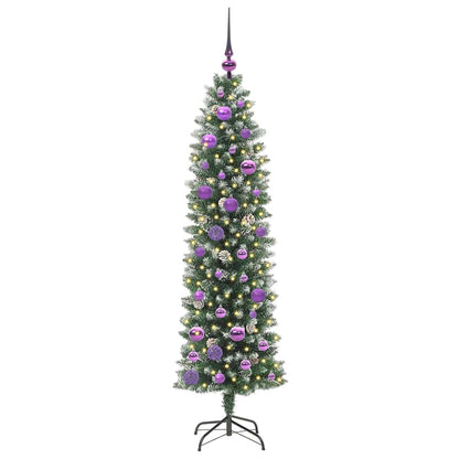 Konstgjort smalt julträd Grön och Vit 150 cm