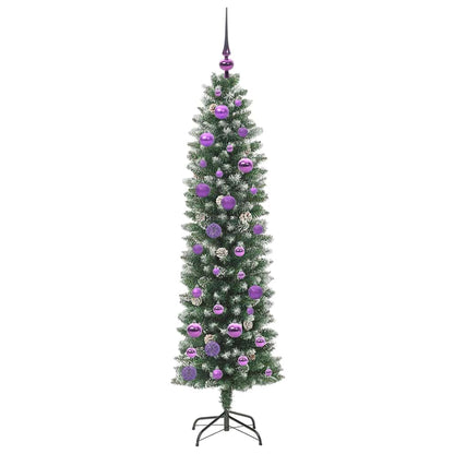 Konstgjort smalt julträd Grön och Vit 150 cm