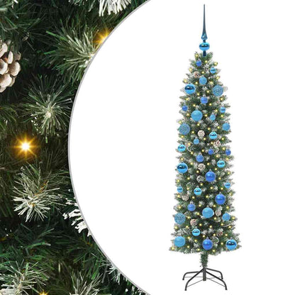 Konstgjort smalt julträd Grön och Vit 150 cm