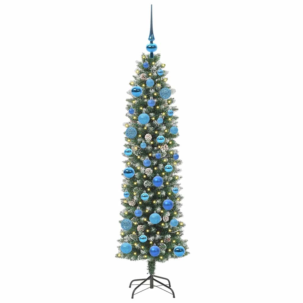 Konstgjort smalt julträd Grön och Vit 150 cm