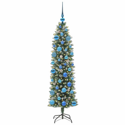 Konstgjort smalt julträd Grön och Vit 150 cm
