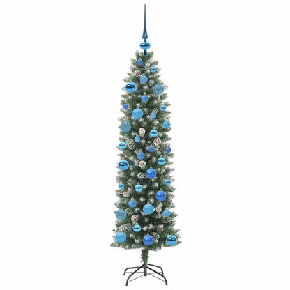 Konstgjort smalt julträd Grön och Vit 150 cm