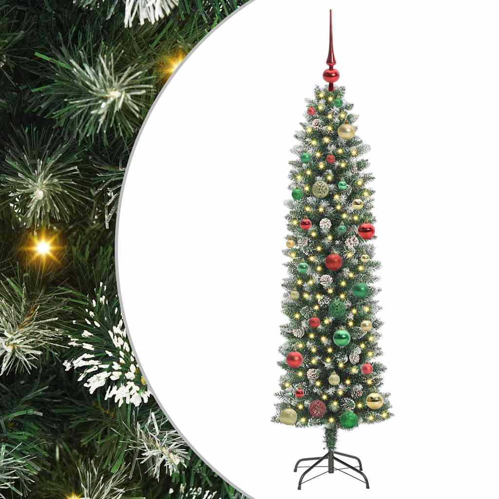 Konstgjort smalt julträd Grön och Vit 150 cm
