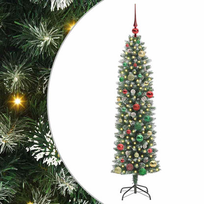 Konstgjort smalt julträd Grön och Vit 150 cm