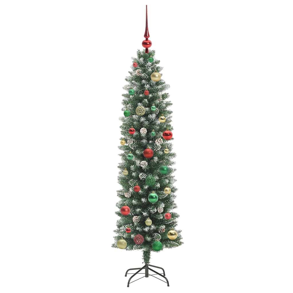 Konstgjort smalt julträd Grön och Vit 150 cm