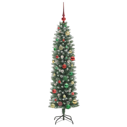 Konstgjort smalt julträd Grön och Vit 150 cm