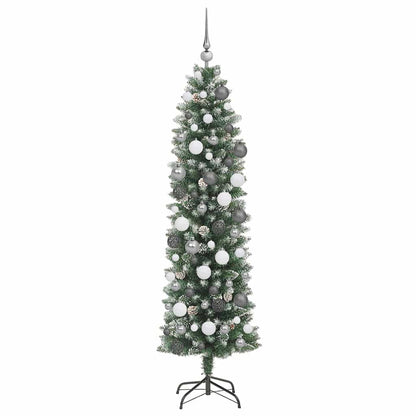 Konstgjort smalt julträd Grön och Vit 180 cm
