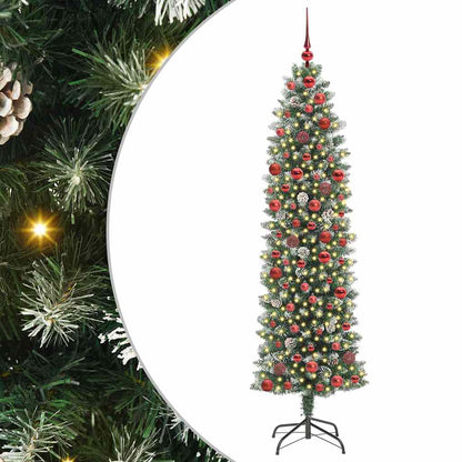 Konstgjort smalt julträd Grön och Vit 180 cm