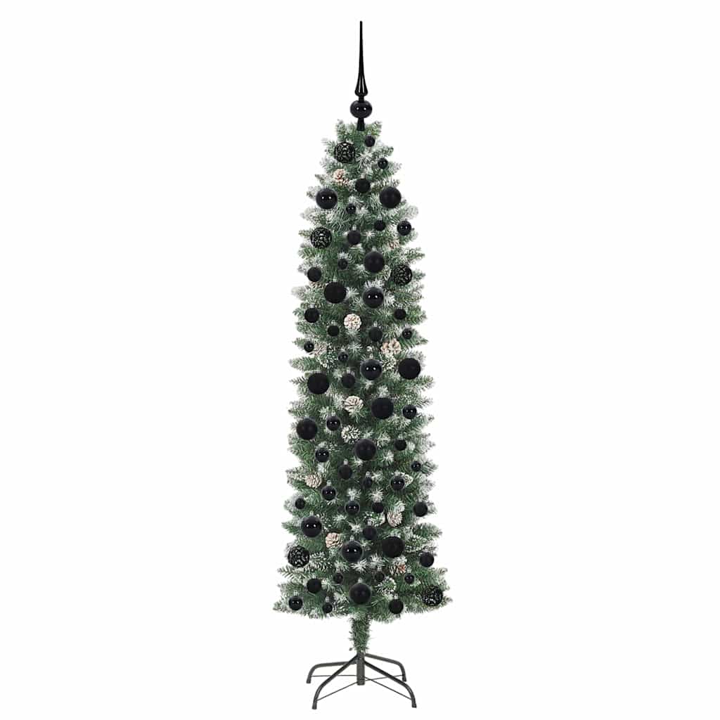 Konstgjort smalt julträd Grön och Vit 180 cm