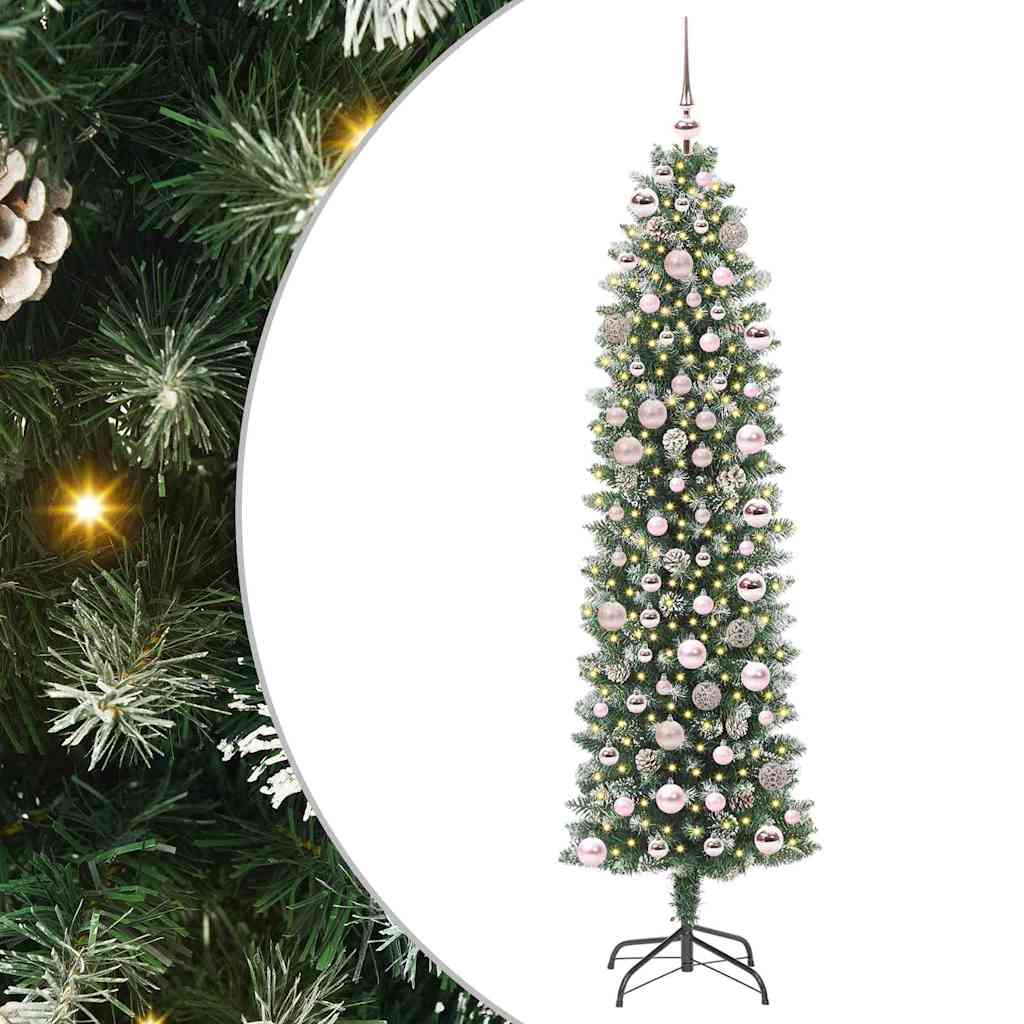 Konstgjort smalt julträd Grön och Vit 180 cm