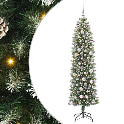 Konstgjort smalt julträd Grön och Vit 180 cm