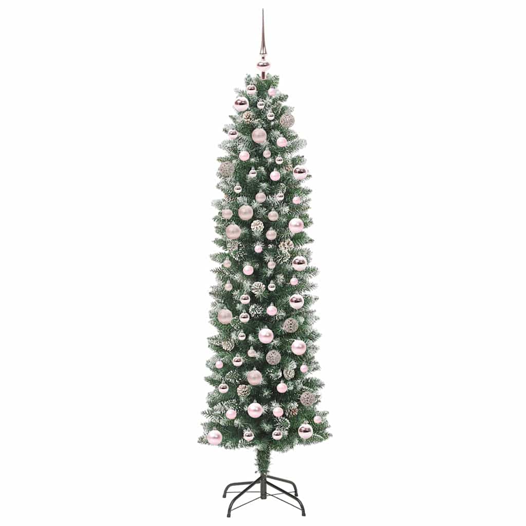 Konstgjort smalt julträd Grön och Vit 180 cm