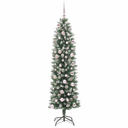 Konstgjort smalt julträd Grön och Vit 180 cm