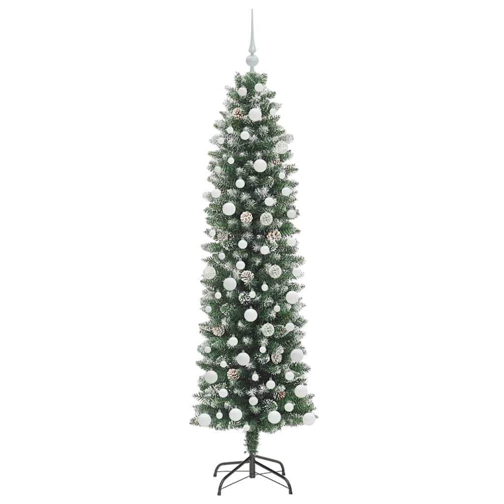 Konstgjort smalt julträd Grön och Vit 180 cm