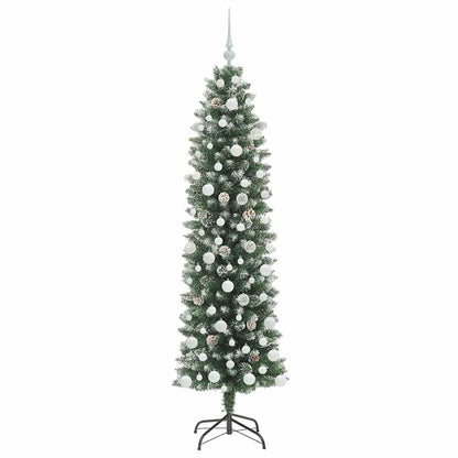 Konstgjort smalt julträd Grön och Vit 180 cm