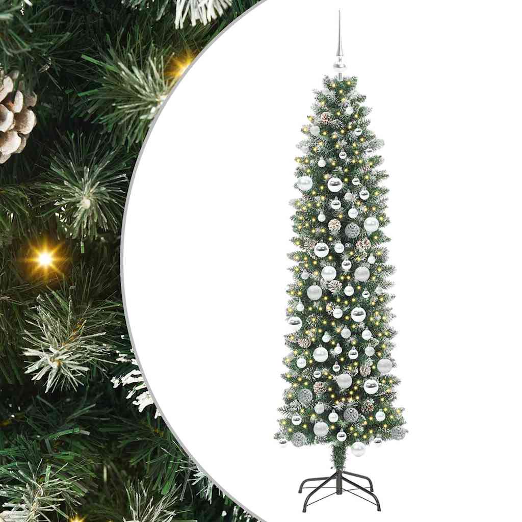 Konstgjort smalt julträd Grön och Vit 180 cm