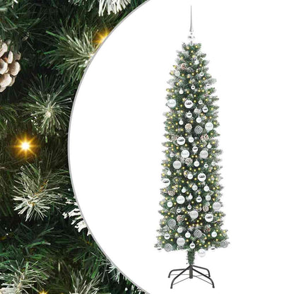 Konstgjort smalt julträd Grön och Vit 180 cm