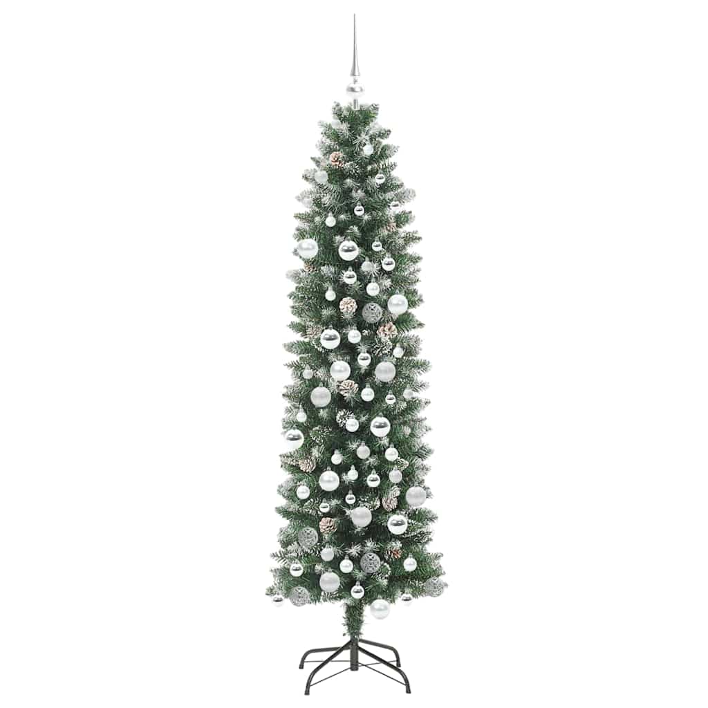Konstgjort smalt julträd Grön och Vit 180 cm