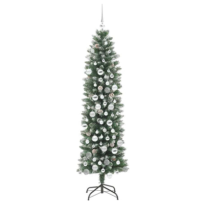 Konstgjort smalt julträd Grön och Vit 180 cm