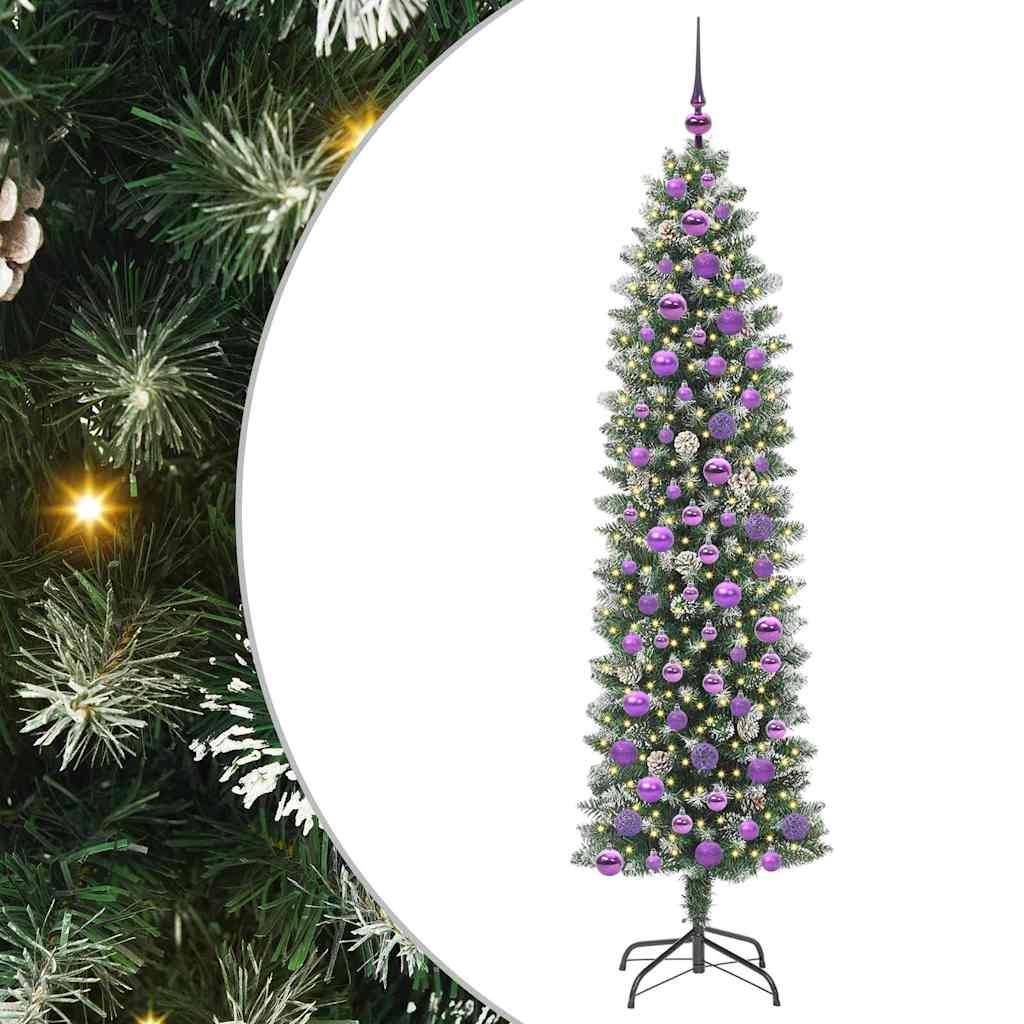 Konstgjort smalt julträd Grön och Vit 180 cm