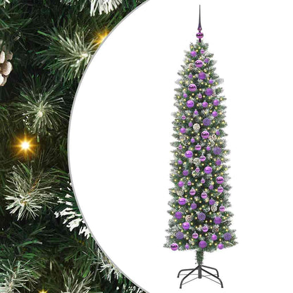 Konstgjort smalt julträd Grön och Vit 180 cm