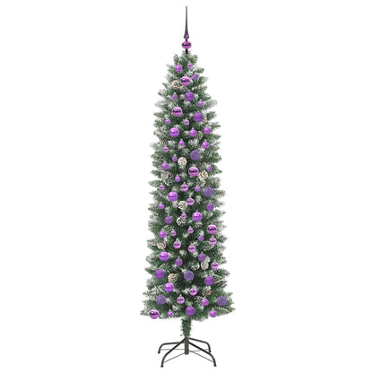 Konstgjort smalt julträd Grön och Vit 180 cm
