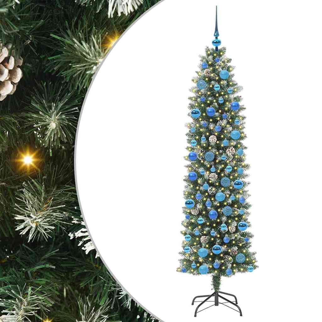 Konstgjort smalt julträd Grön och Vit 180 cm