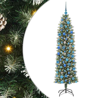 Konstgjort smalt julträd Grön och Vit 180 cm