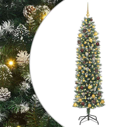 Konstgjort smalt julträd Grön och Vit 210 cm