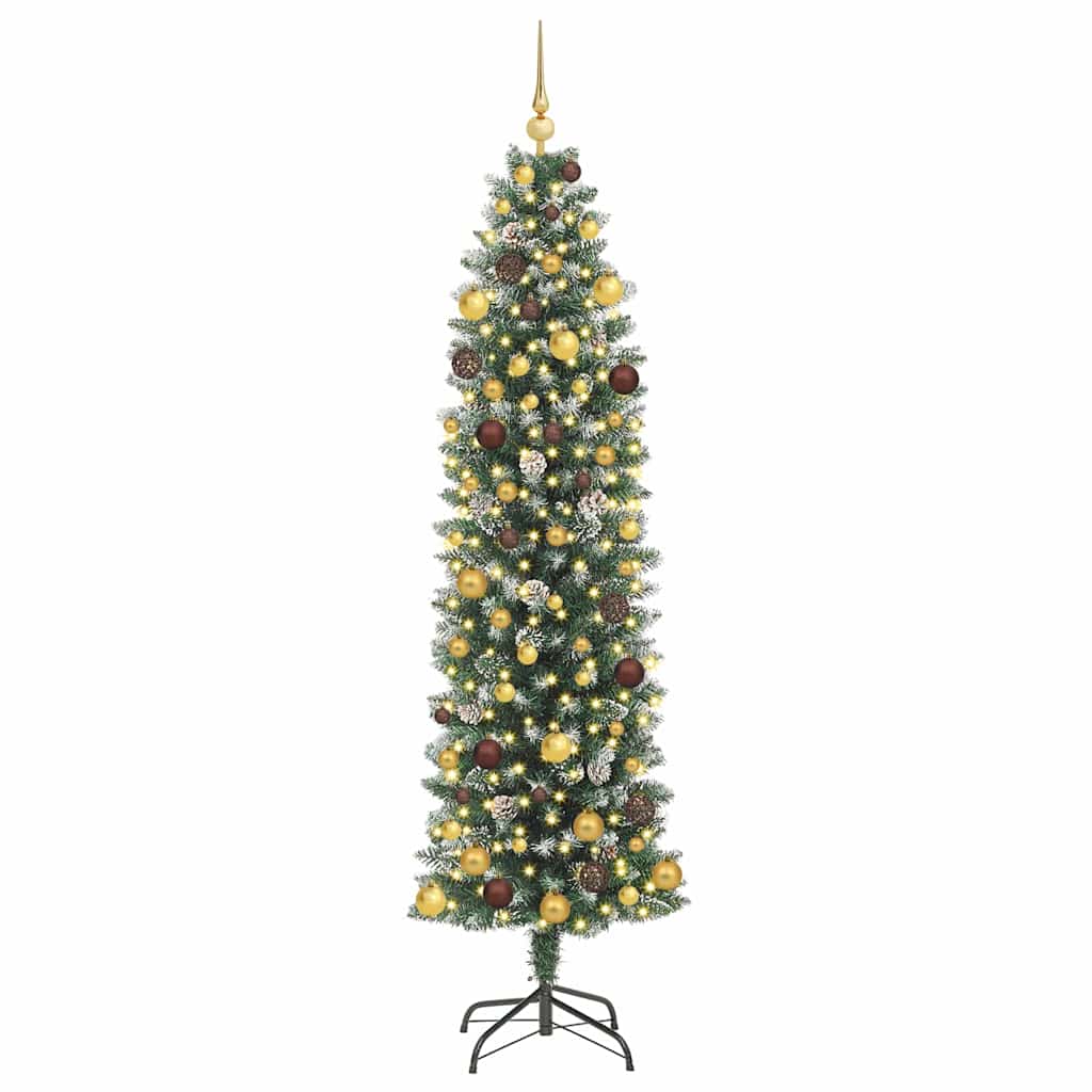 Konstgjort smalt julträd Grön och Vit 210 cm