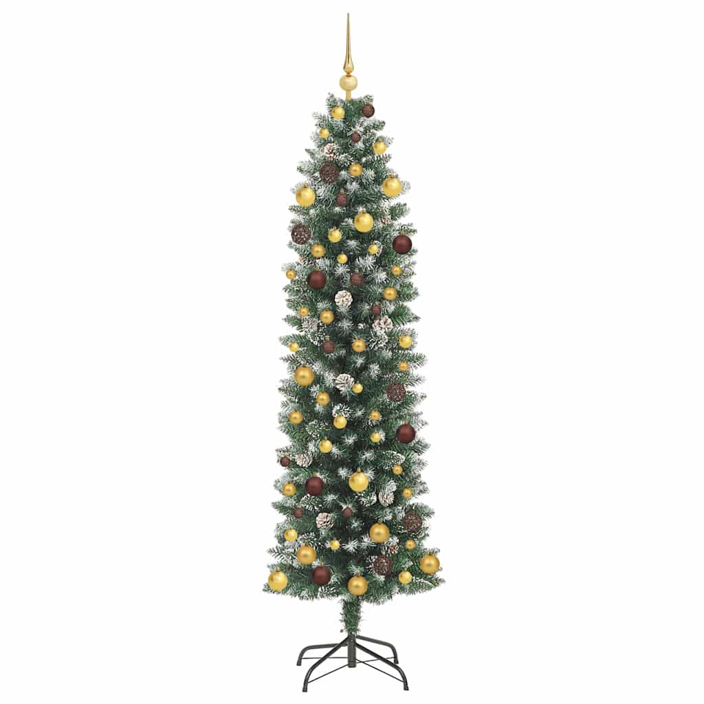 Konstgjort smalt julträd Grön och Vit 210 cm